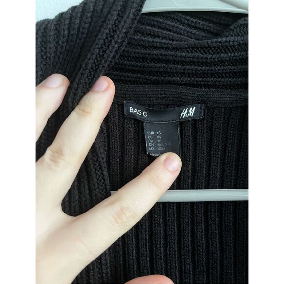 H&M Basic XS Womens Black Open Front Cardigan Sweater Layering Casual Work - Picture 2 of 3